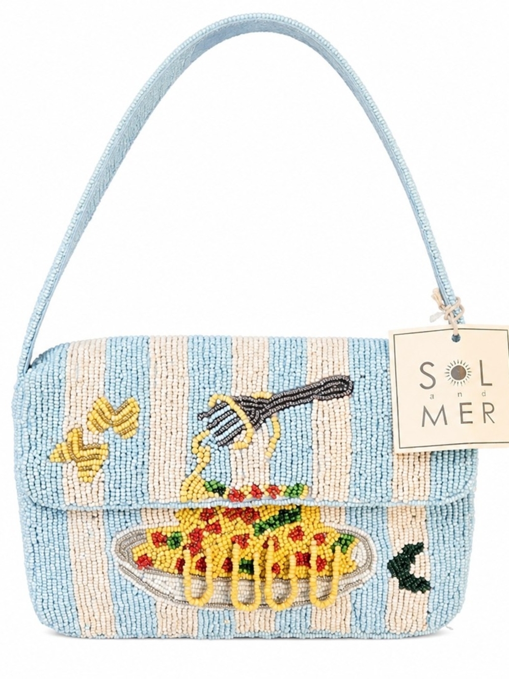 Sol and Mer Beaded Pasta Shoulder Bag Blue Striped Novelty Handbag NWT